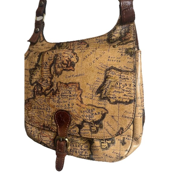Patricia Nash Saddle Bag Tan European Map London Genuine Leather Crossbody Purse - Picture 4 of 16
